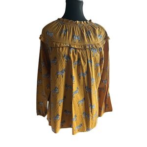 New Michelle McDowell mustard yellow zebra long sleeve ruffle blouseSize‎ M